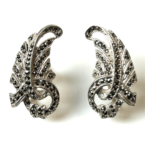 Vintage Silver and Marcasite Screw-on Earrings