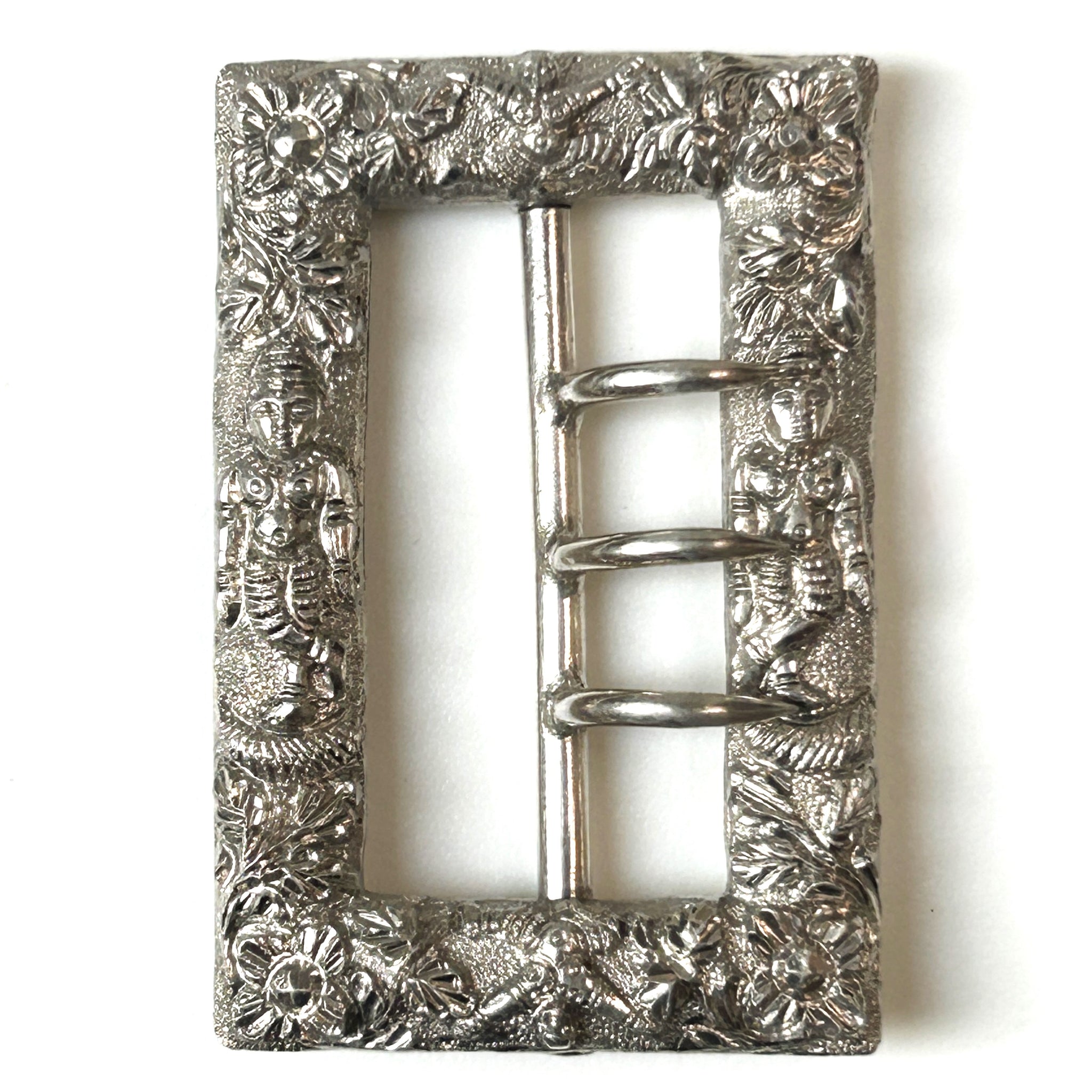 Vintage White Metal Three Prong Belt Buckle