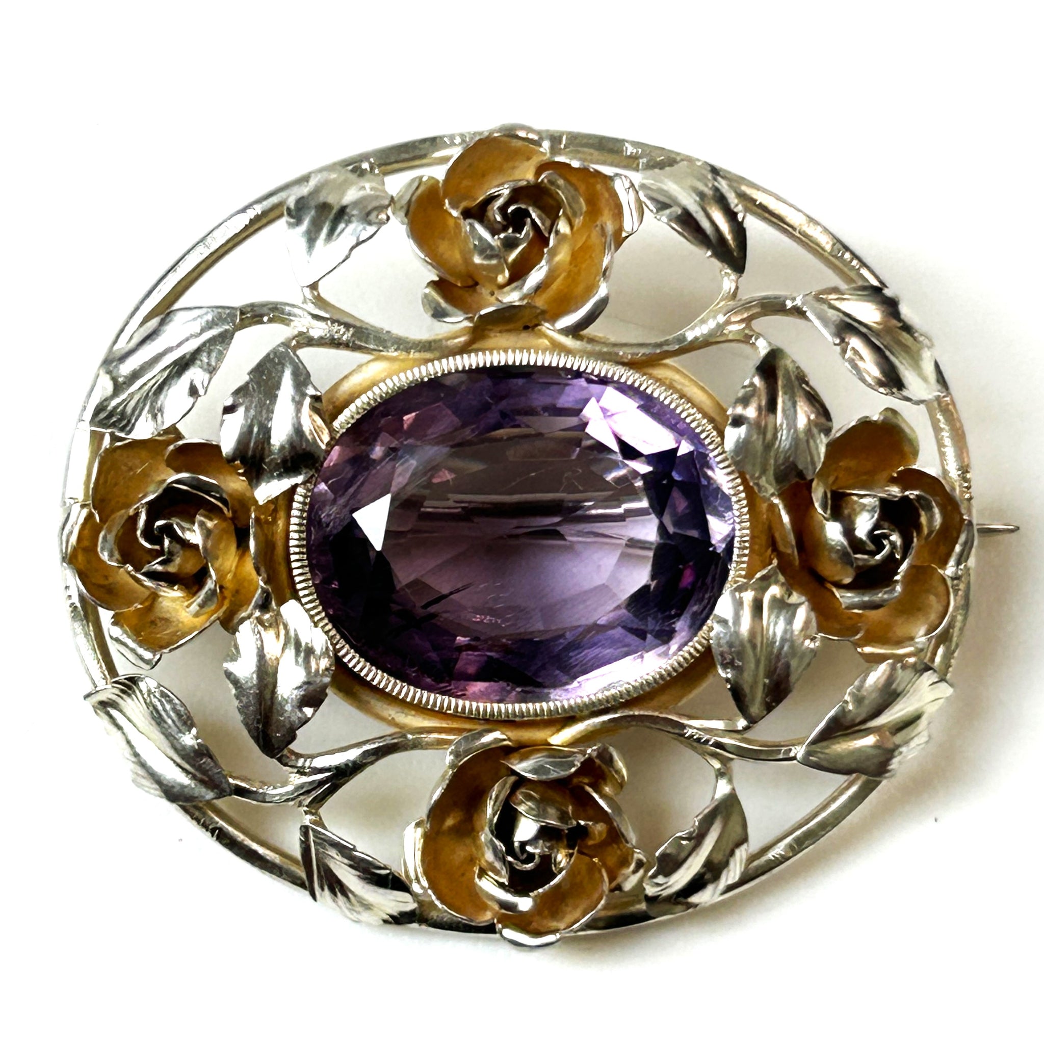 Early 20th Century Silver and Amethyst Brooch