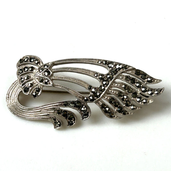 Vintage Silver and Marcasite “Wing” Brooch