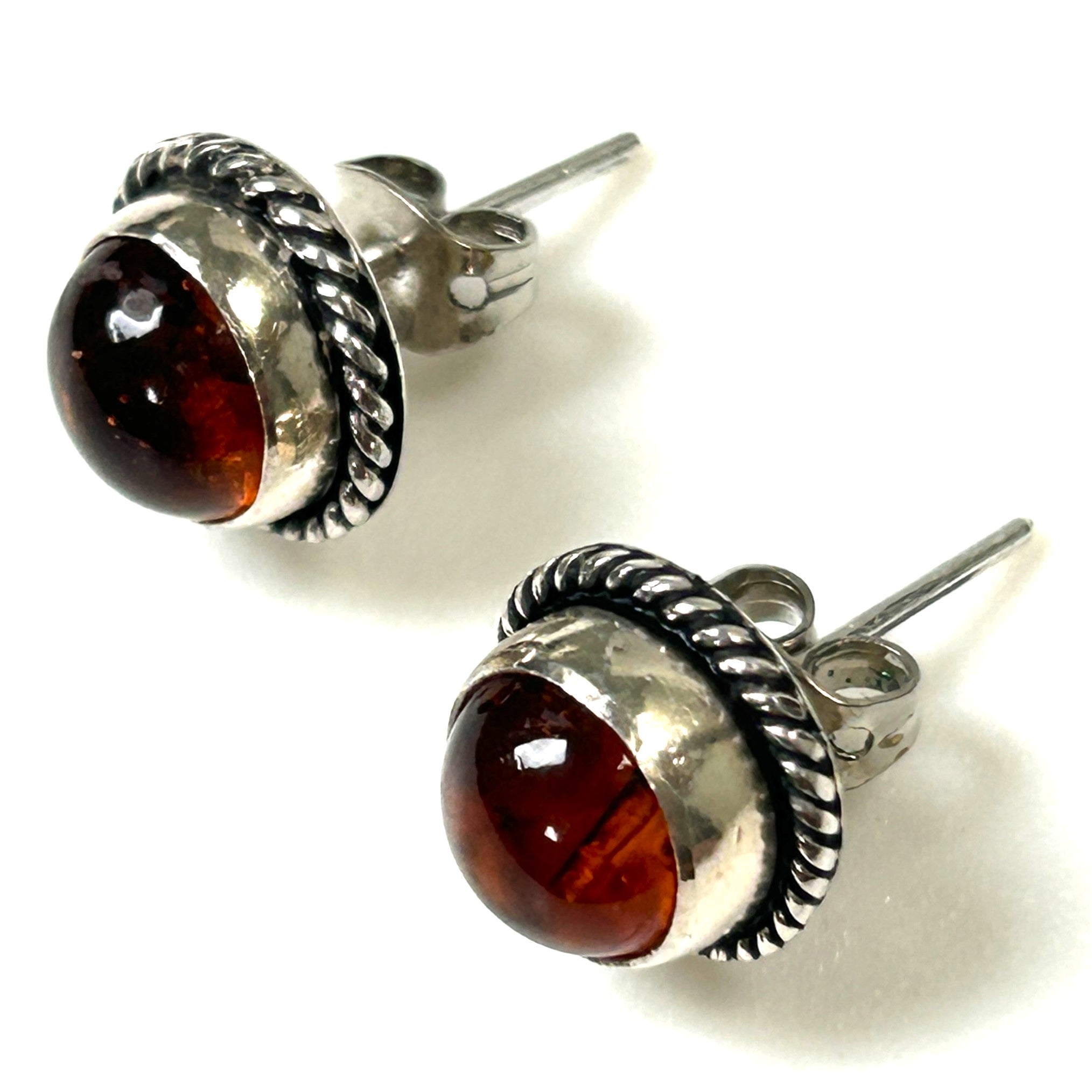 Sterling Silver and Amber Stud Earrings