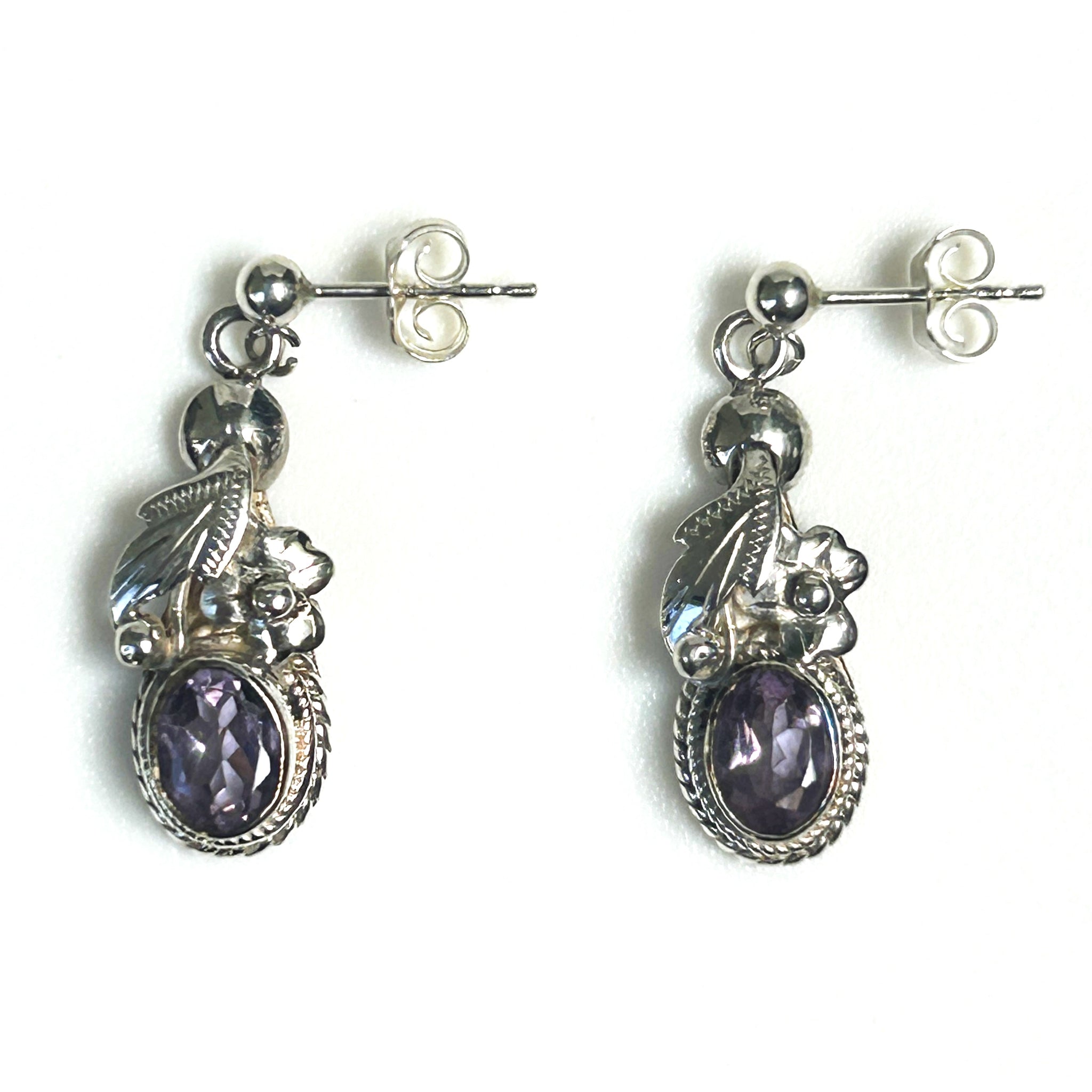 Sterling Silver and Amethyst Drop Earrings