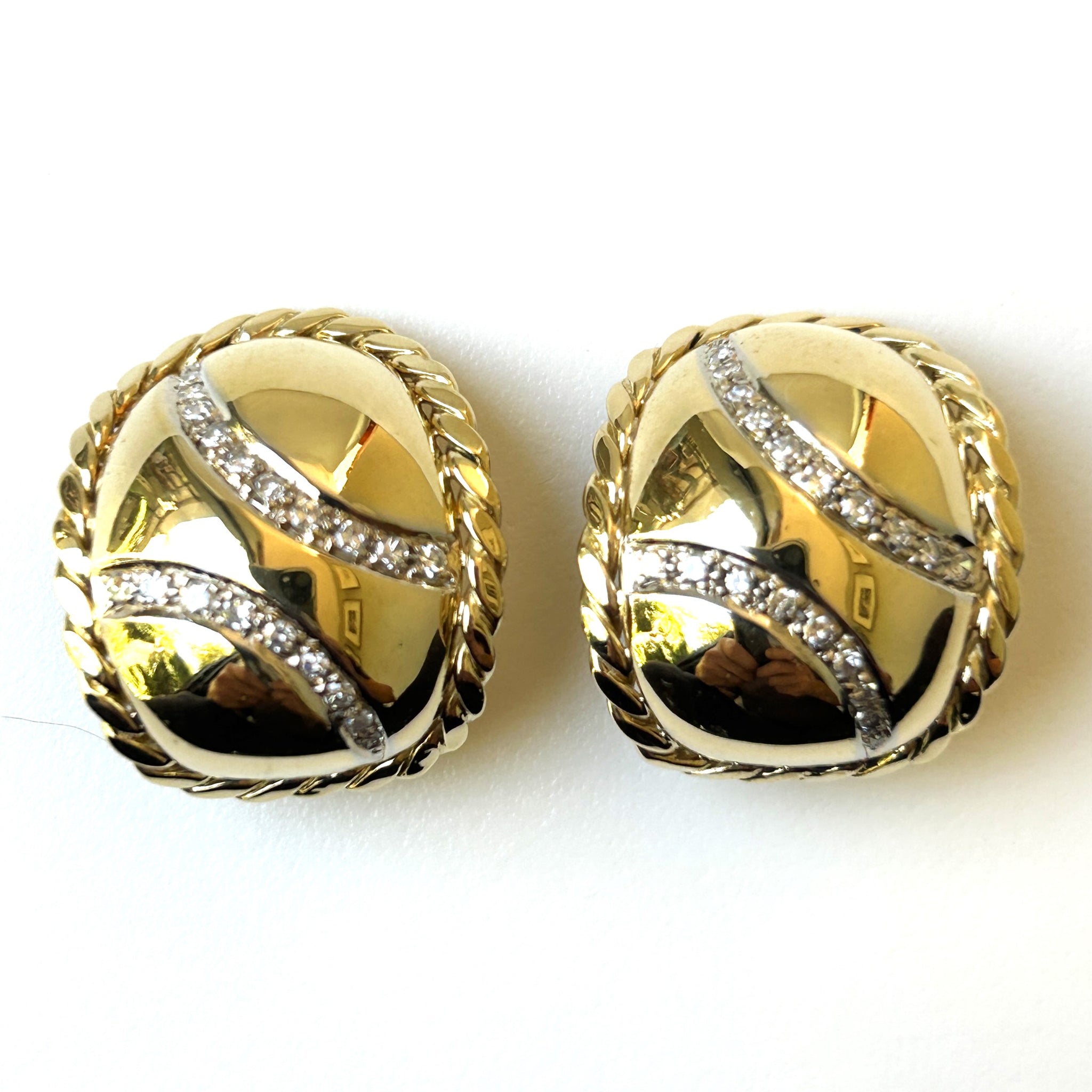 Large Vintage 18ct Gold and Diamond Clip-on Earrings