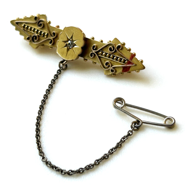 Antique 15ct Gold and Diamond Bar Brooch