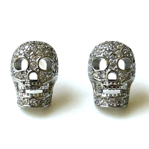 Sterling Silver and Cubic Zirconia “Skull” Stud Earrings