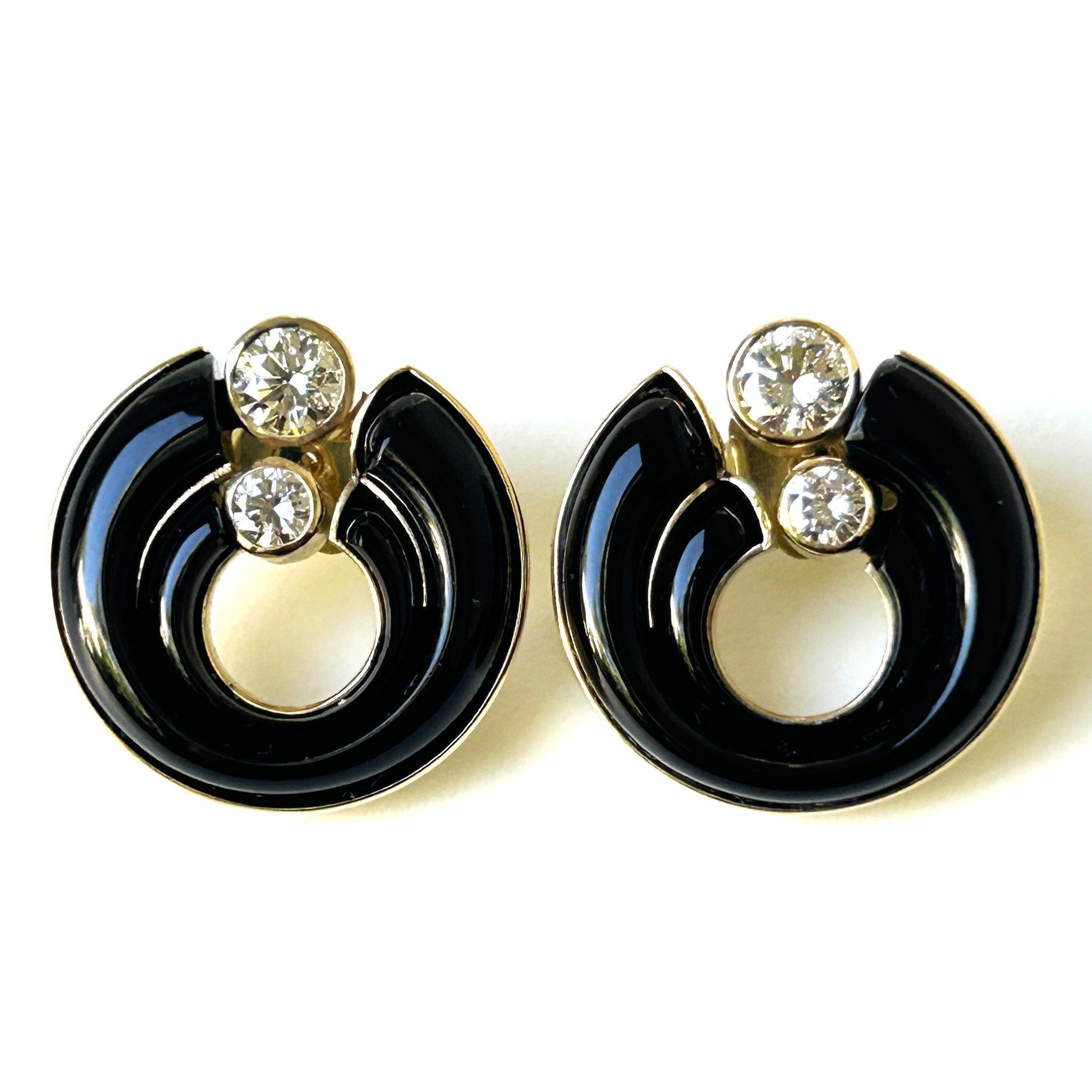 Large 14ct Gold, Silver, Onyx and Diamond Earrings