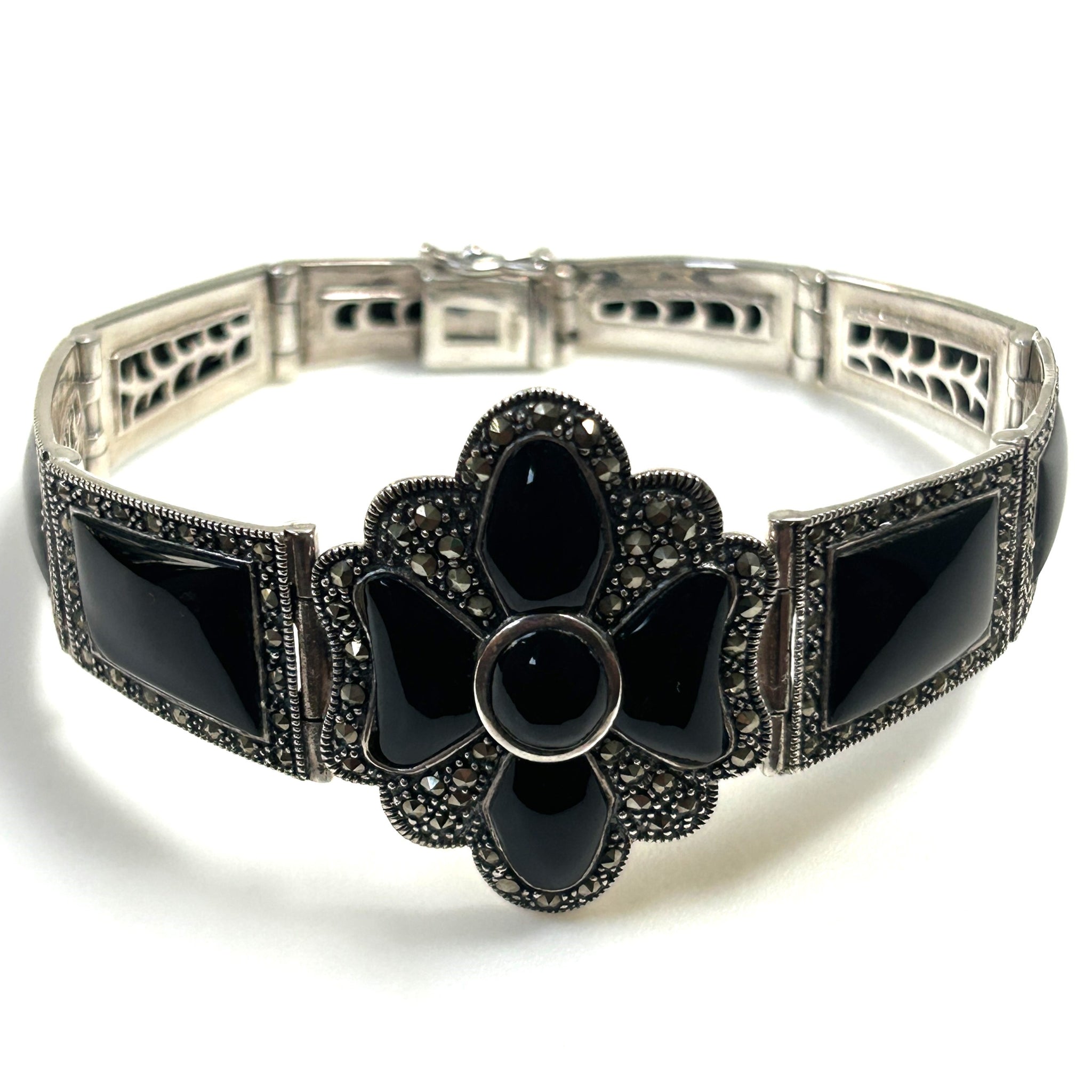 Sterling Silver, Onyx and Marcasite Bracelet – Bancroft Antiques
