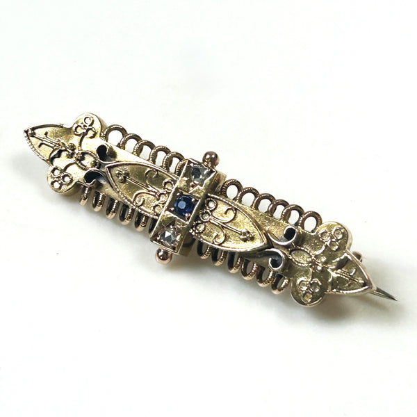 Antique 15ct Gold, Sapphire and Diamond Bar Brooch