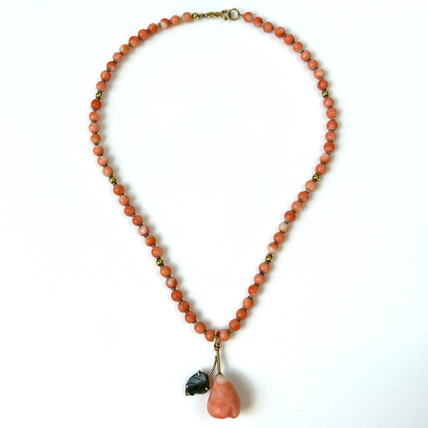 18ct Gold, Green Jade and Coral Necklace