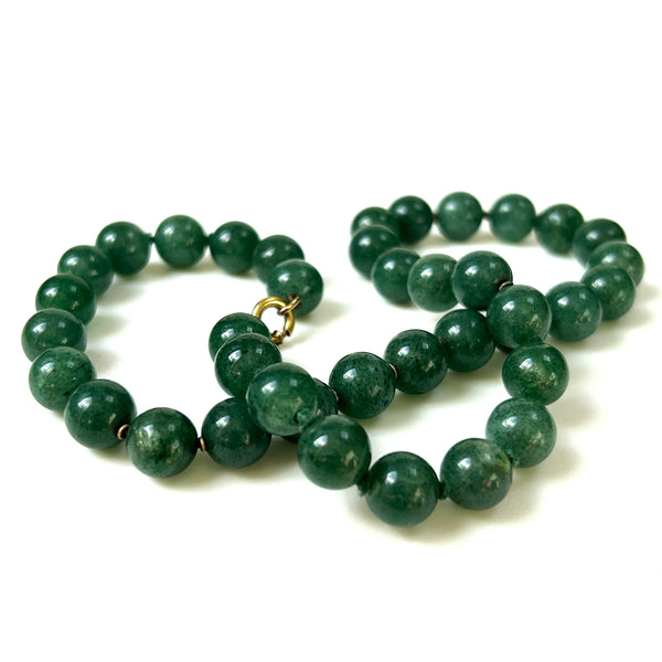 Vintage Green Jade Bead Necklace