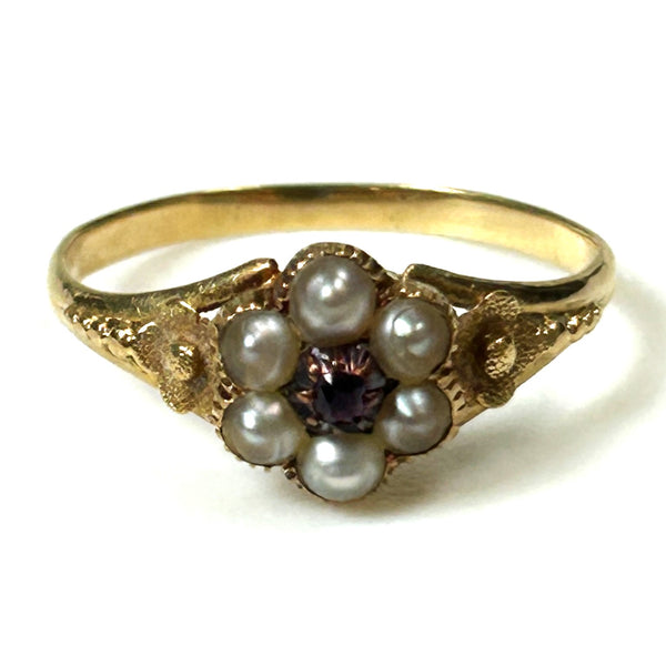 Antique 18ct Gold, Pearl and Ruby “Flower” Ring