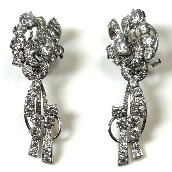 Large Vintage 9ct White Gold and Diamond Drop Earrings