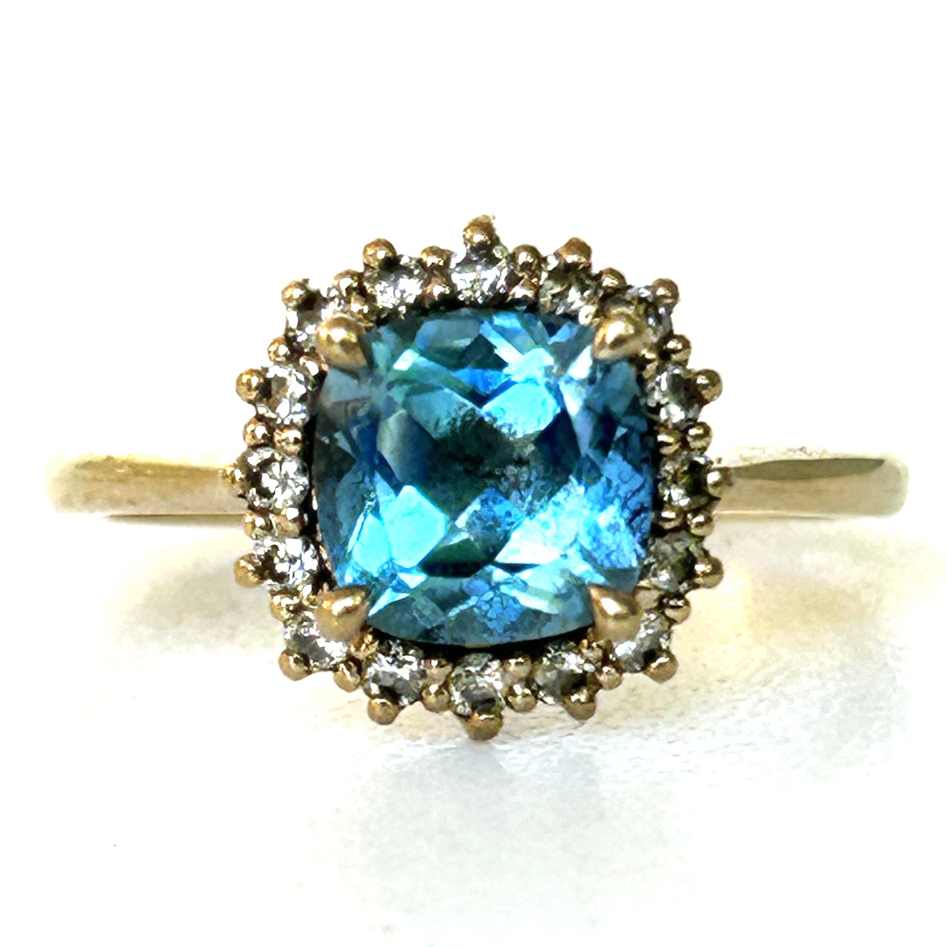 9ct Gold, Blue Topaz and Diamond Dress Ring