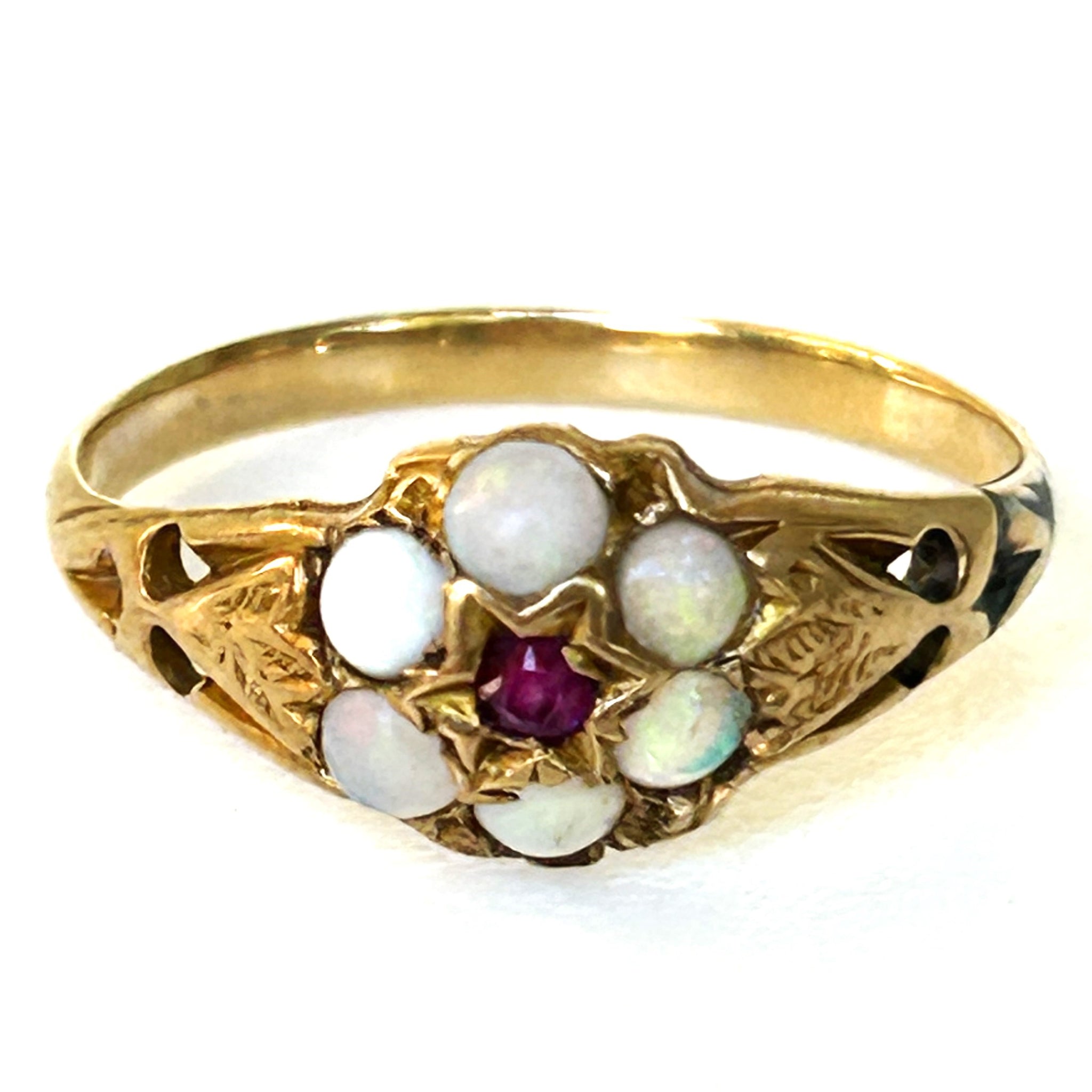 Antique 15ct Gold Opal and Ruby Cluster Ring