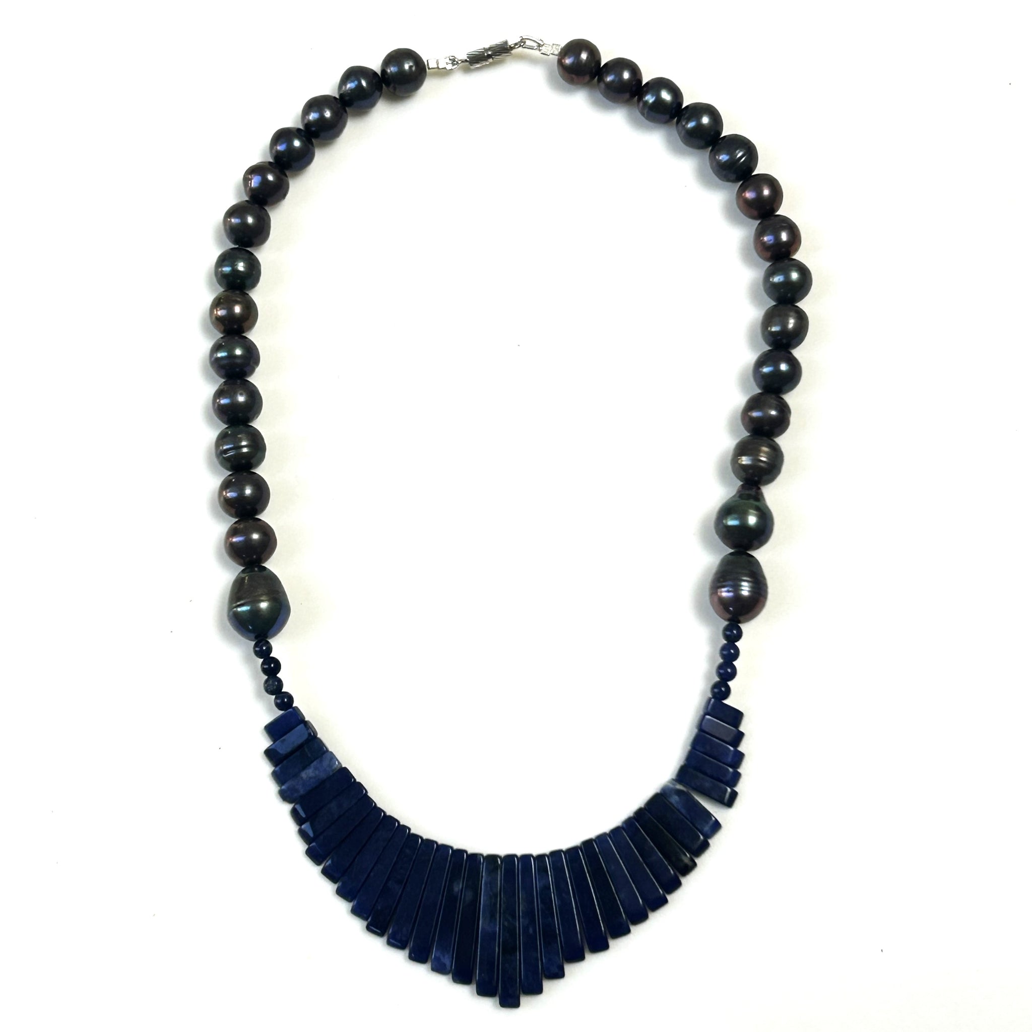 Black Pearl and Lapis Lazuli Necklace