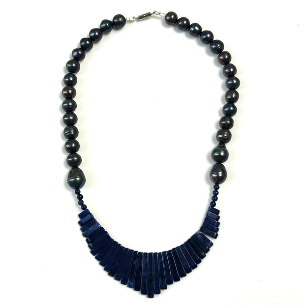 Black Pearl and Lapis Lazuli Necklace