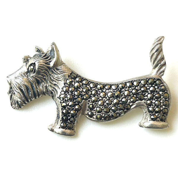 Vintage Sterling Silver and Marcasite “Scottie Dog” Brooch