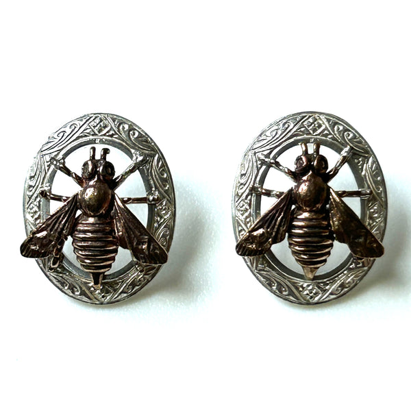 Silver and Bronze “Bee” Stud Earrings