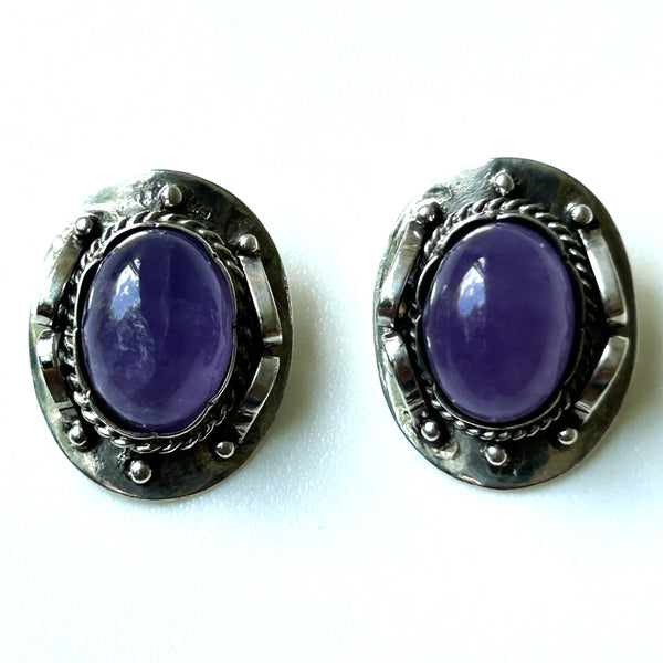 Silver and Amethyst Clip-on Earrings