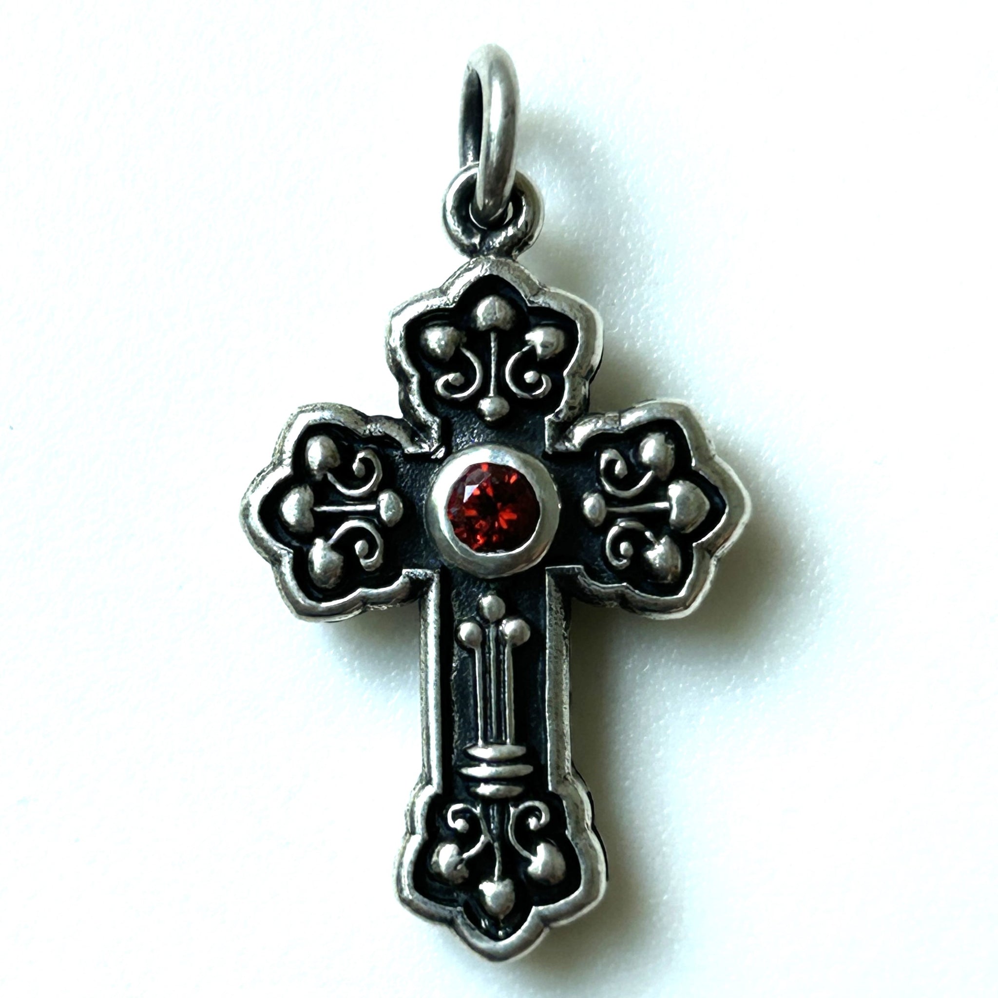 Silver and Garnet “Cross” Pendant