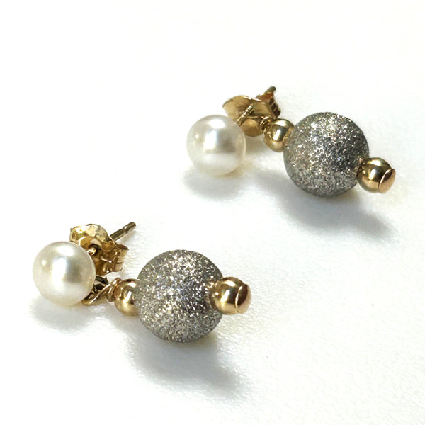 14ct Yellow and White Gold Pearl Drop Earrings&nbsp;