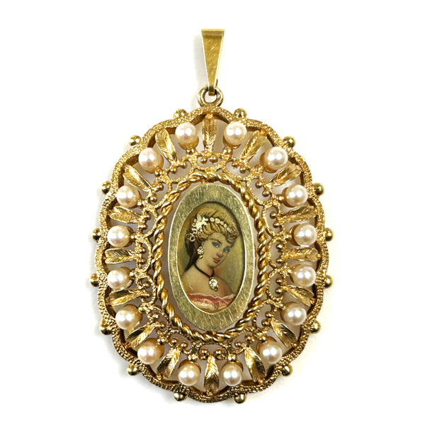 Antique 14ct Gold, Pearl and Diamond “Portrait” Pendant