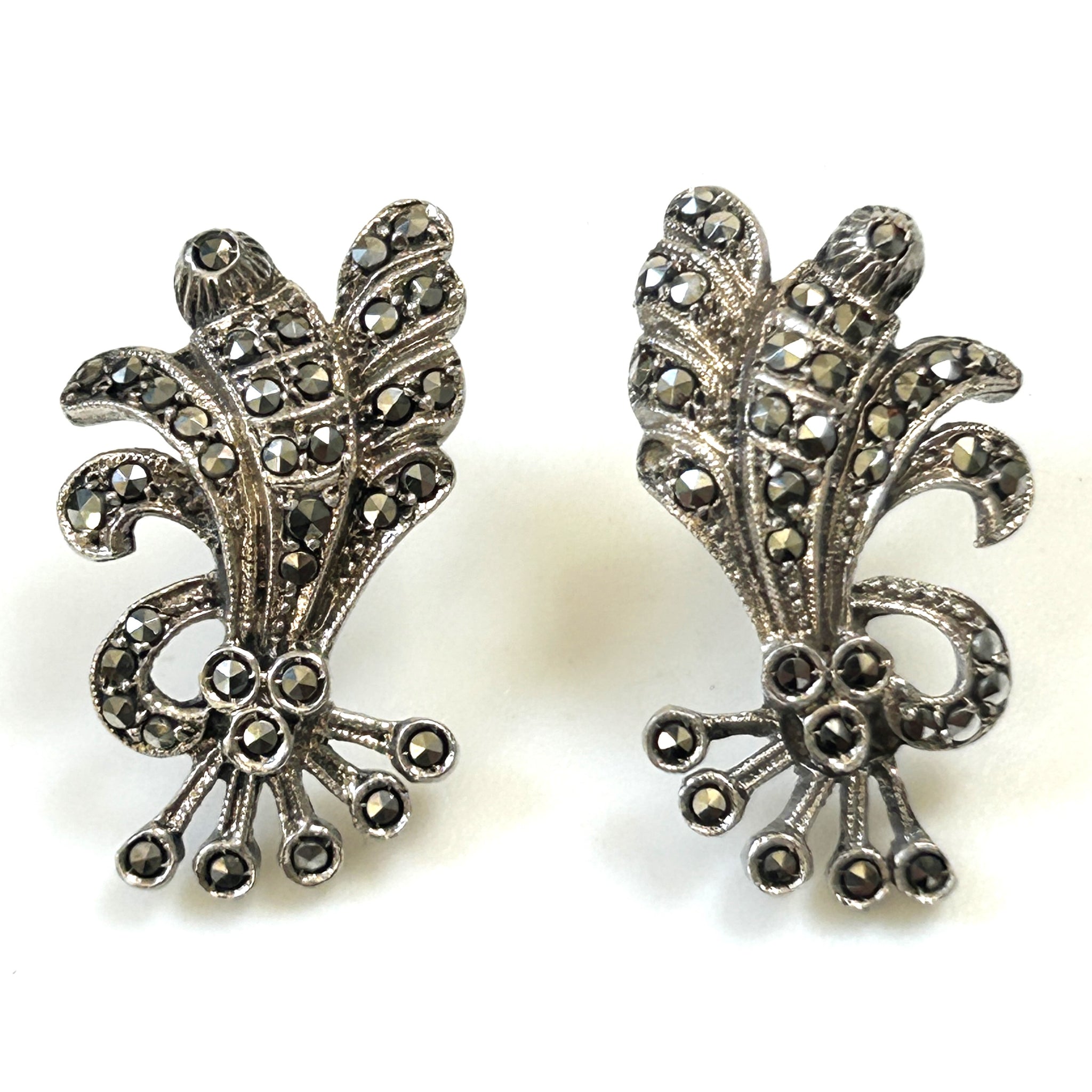 Silver and Marcasite Screw-on Earrings