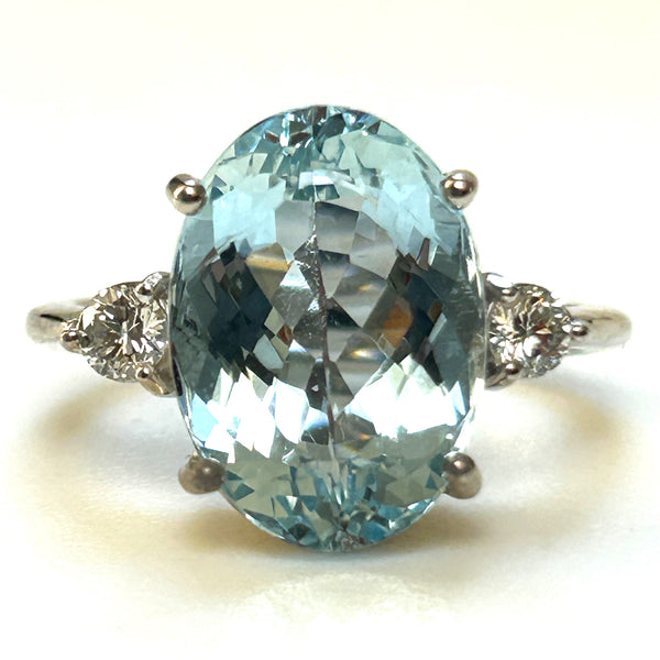 Handcrafted 9ct White Gold Aquamarine and Diamond Ring