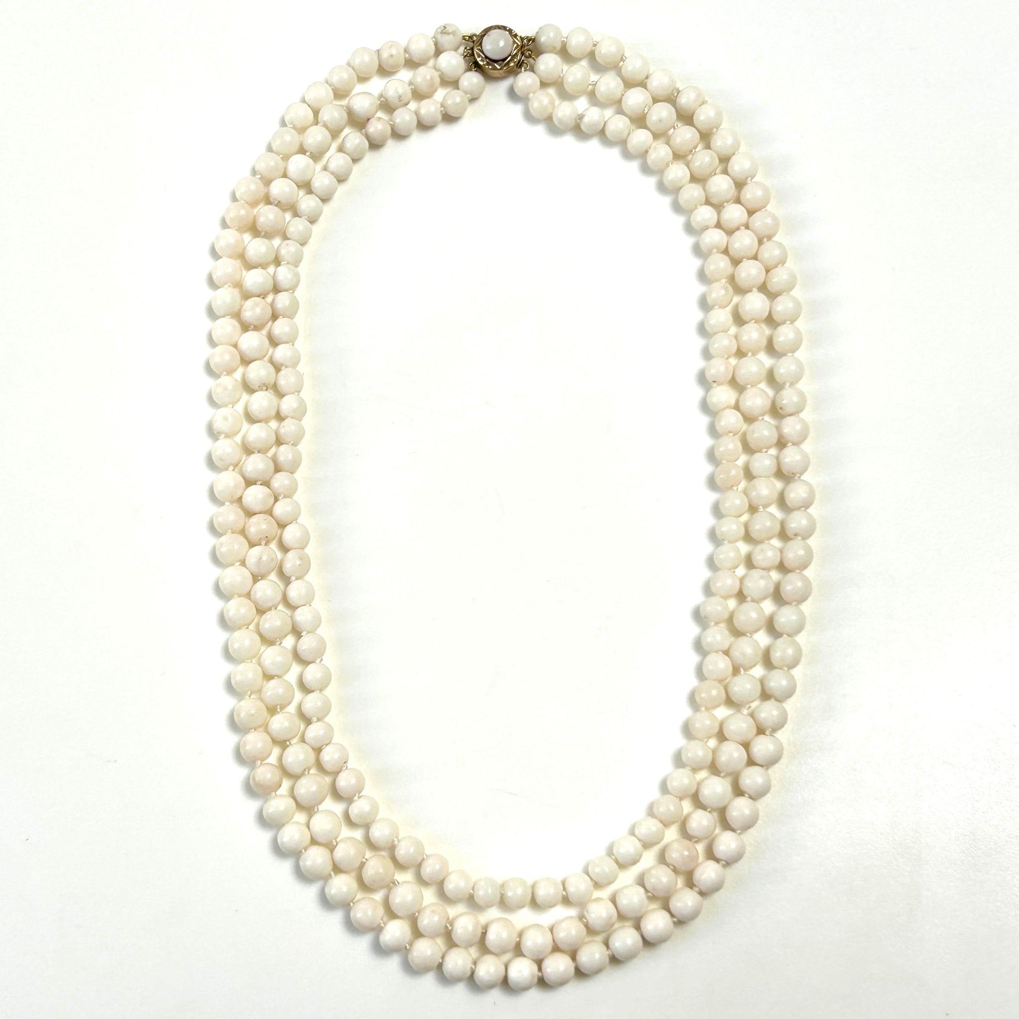 White Coral Triple-strand Necklace with 14ct Gold Clasp