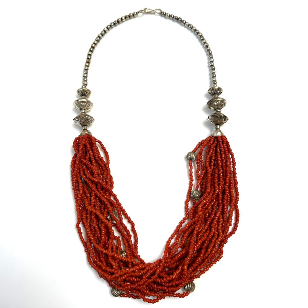 Vintage White Metal and Coral Necklace