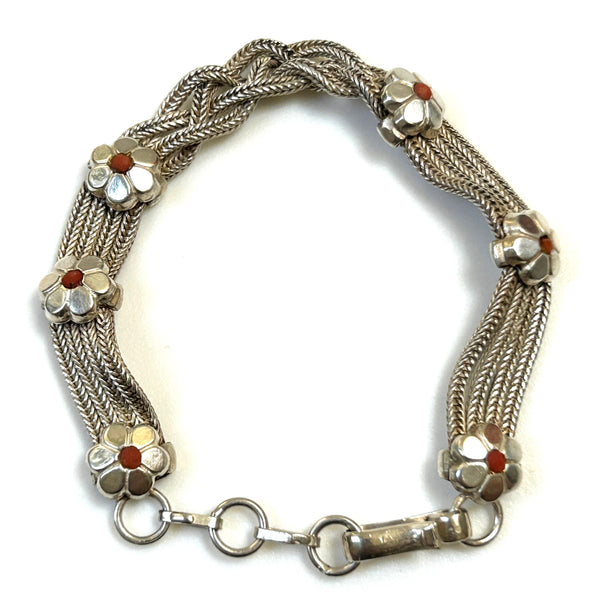 Silver and Coral Bracelet