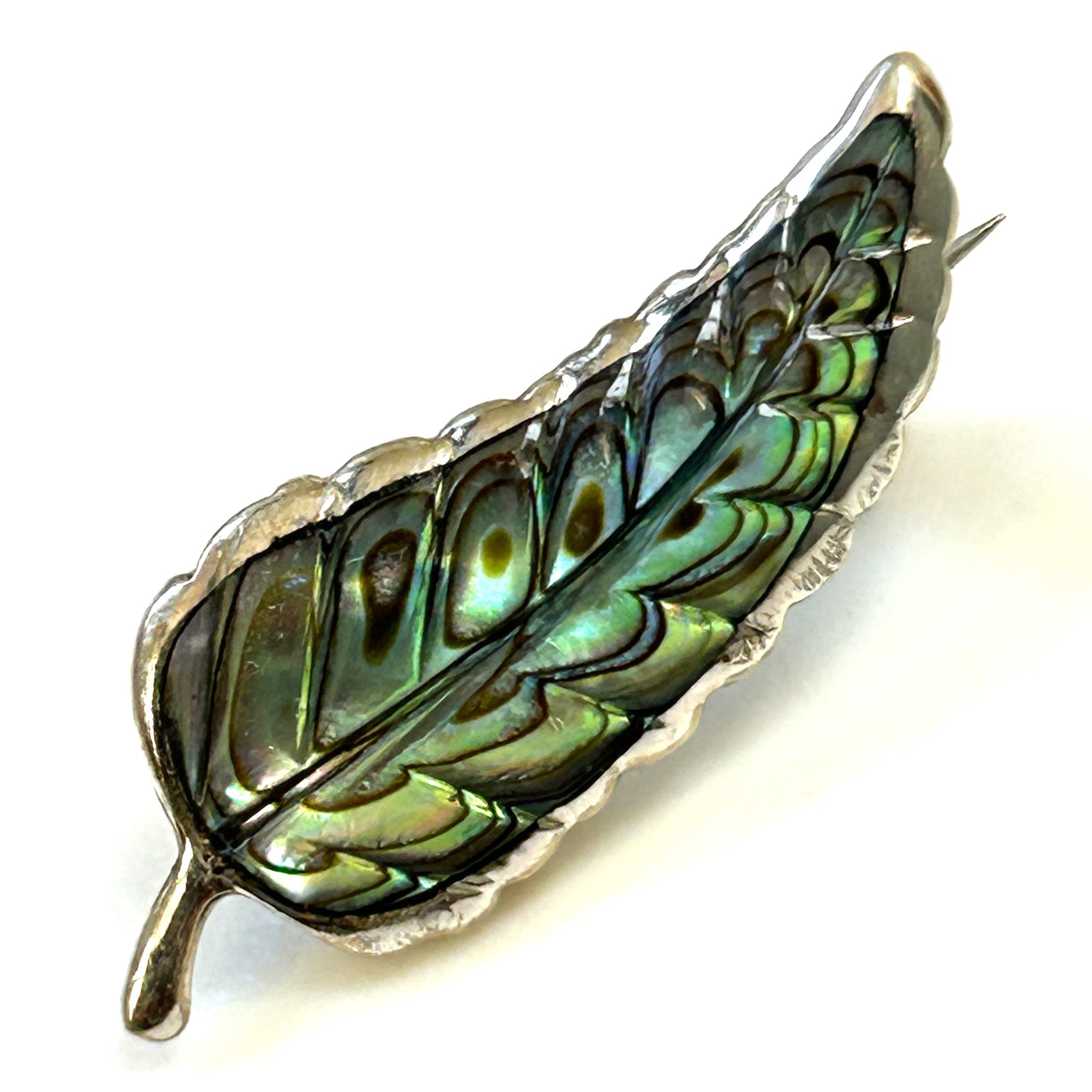 Small Vintage Silver and Nacre “Leaf” Brooch