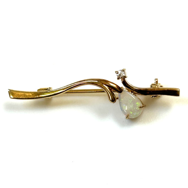 Vintage Silver Gilt and Opal Bar Brooch