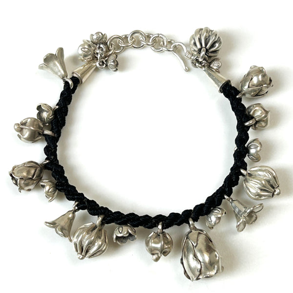 Silver and Rope “Flower” Charm Bracelet