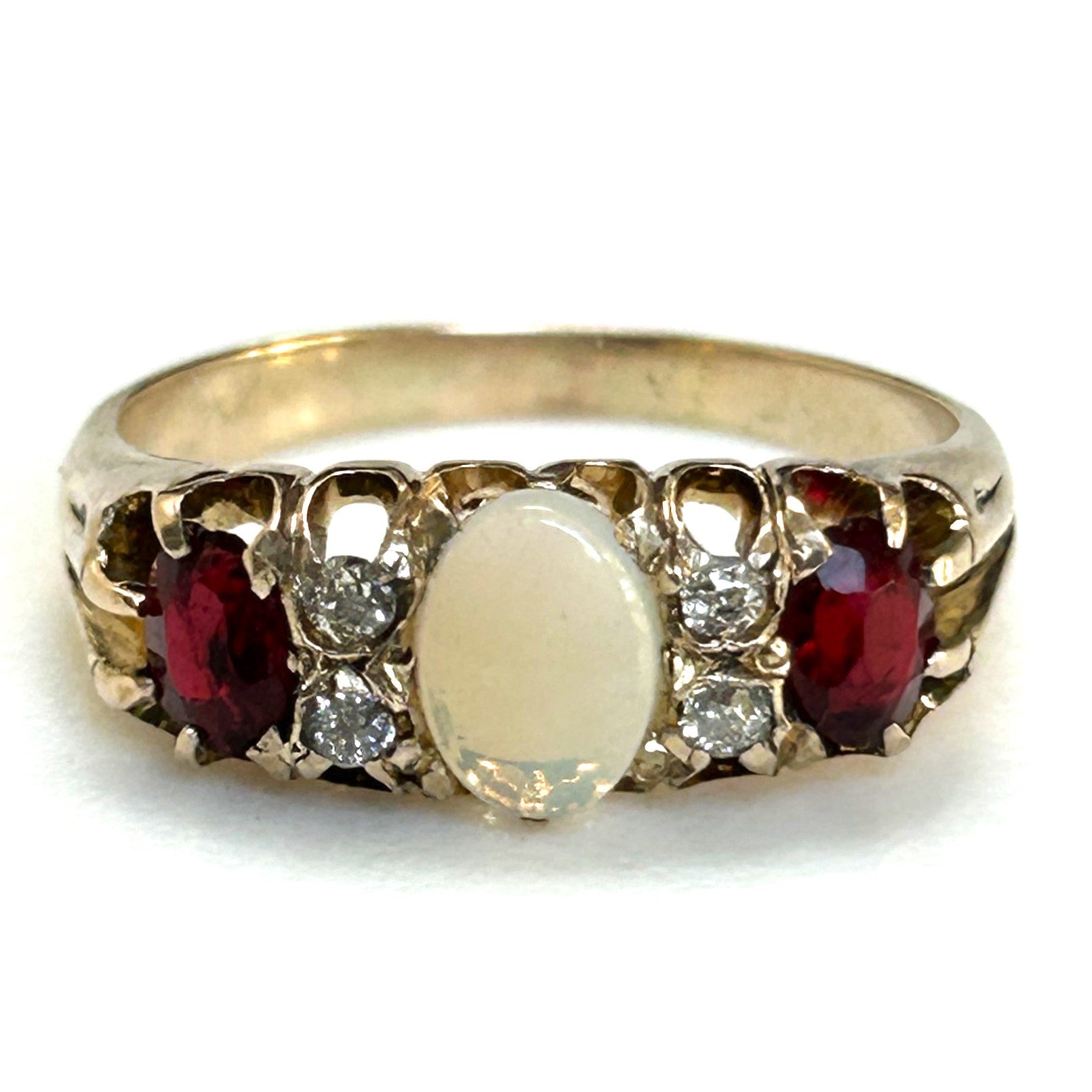Antique 9ct Gold, Opal, Garnet, and Diamond Ring