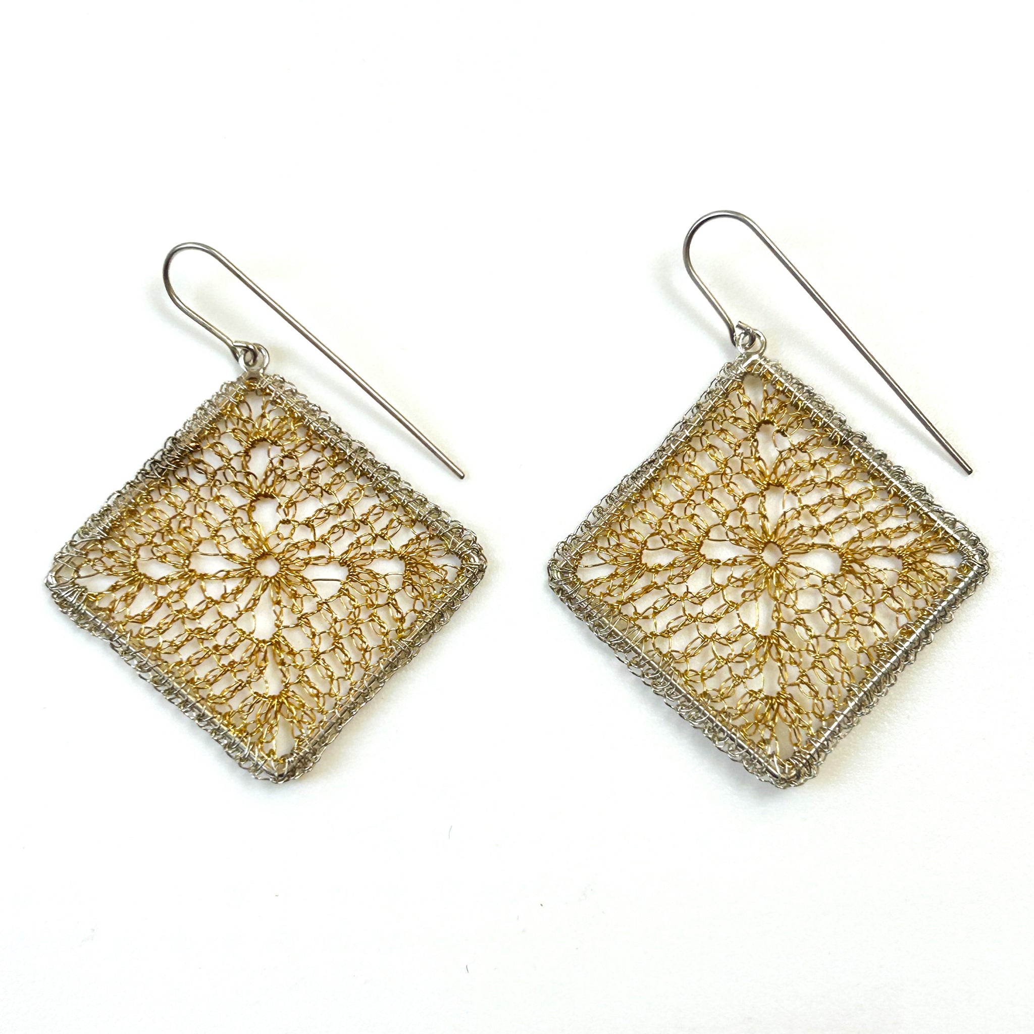 Large Handmade Silver and Gilt Earrings by Frou Frou, Poland