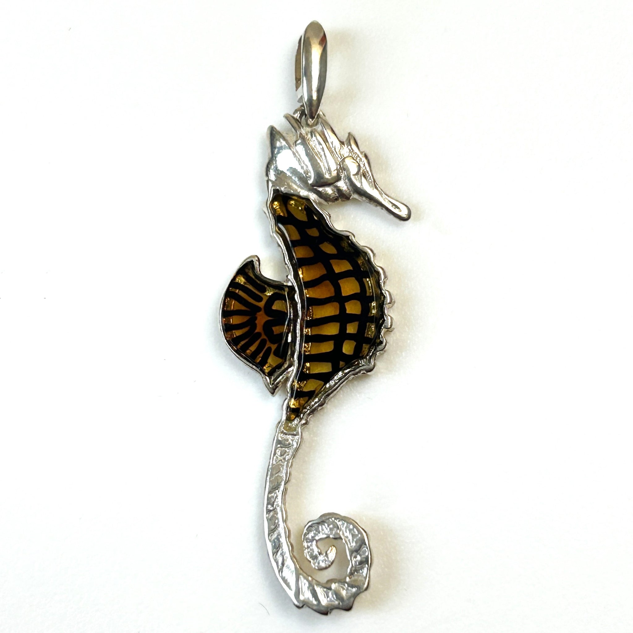 Sterling Silver and Amber “Seahorse” Pendant