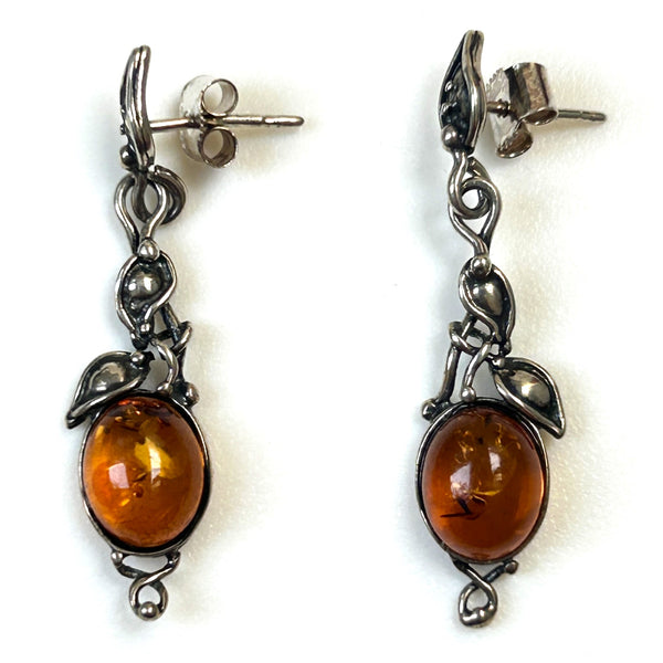 Sterling Silver and Amber Drop Earrings