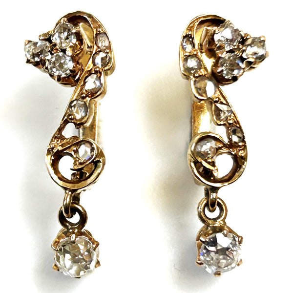 Antique 18ct Gold and Diamond Drop Earrings