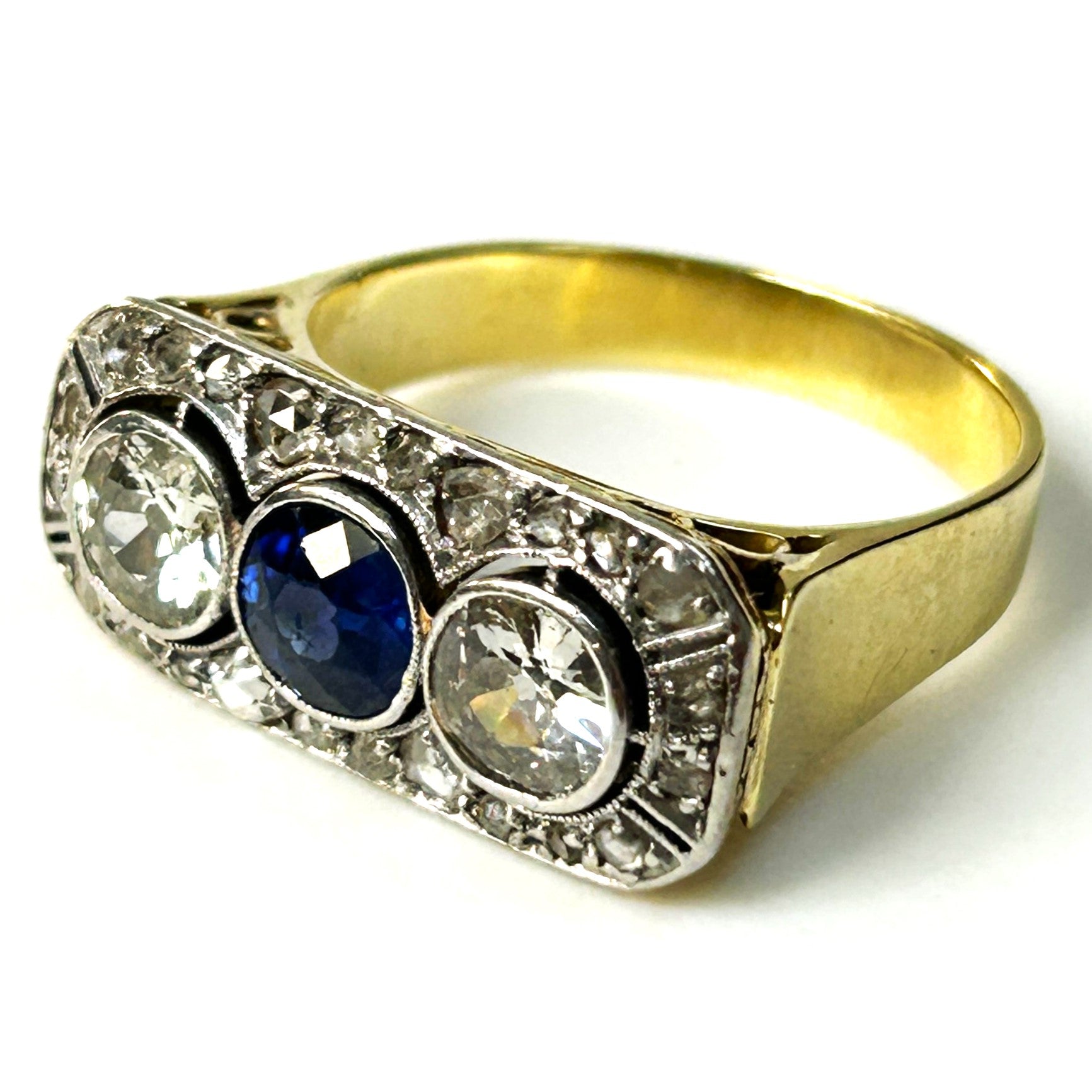 Art Deco 14ct Gold, Sapphire, and Diamond Ring